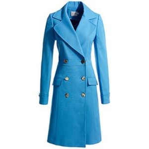 Reiss Bright Blue Double-Breasted Wool Pea Coat